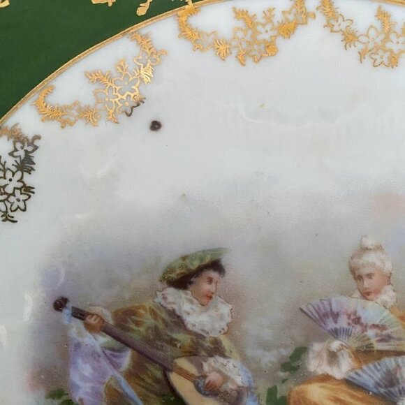 VICTORIA CARLSBAD Austria Plate with Handles Green Gold Gilt - Picture 4 of 7